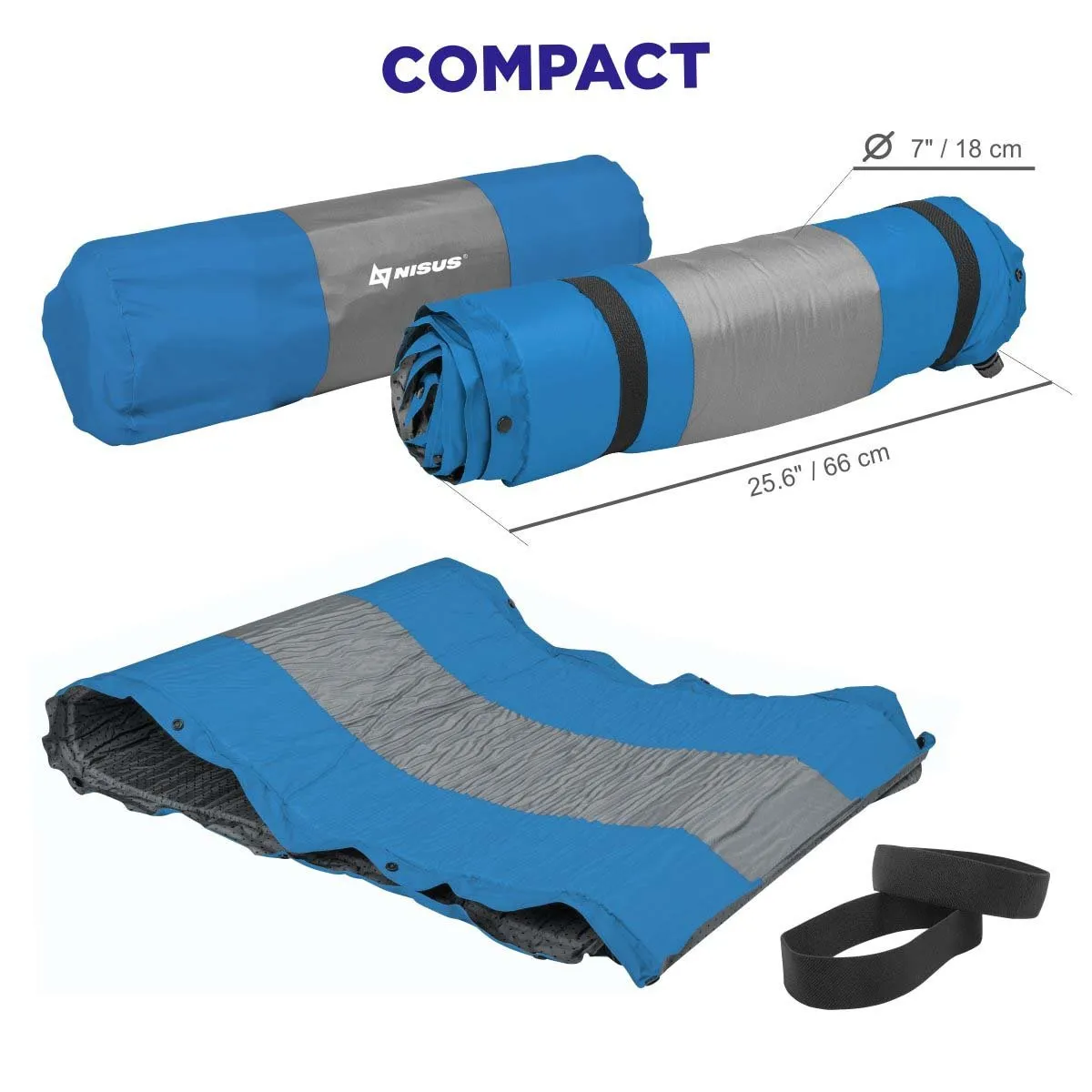 2-inch Self Inflating Camping Sleeping Pad, Blue and Gray