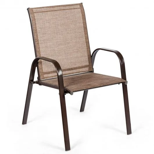 2 PCS Patio Chairs Outdoor Dining Chair with Armrest-Brown