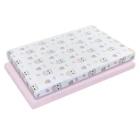 2 Portable Crib/Playard Mattress Sheets - Owls/Pink