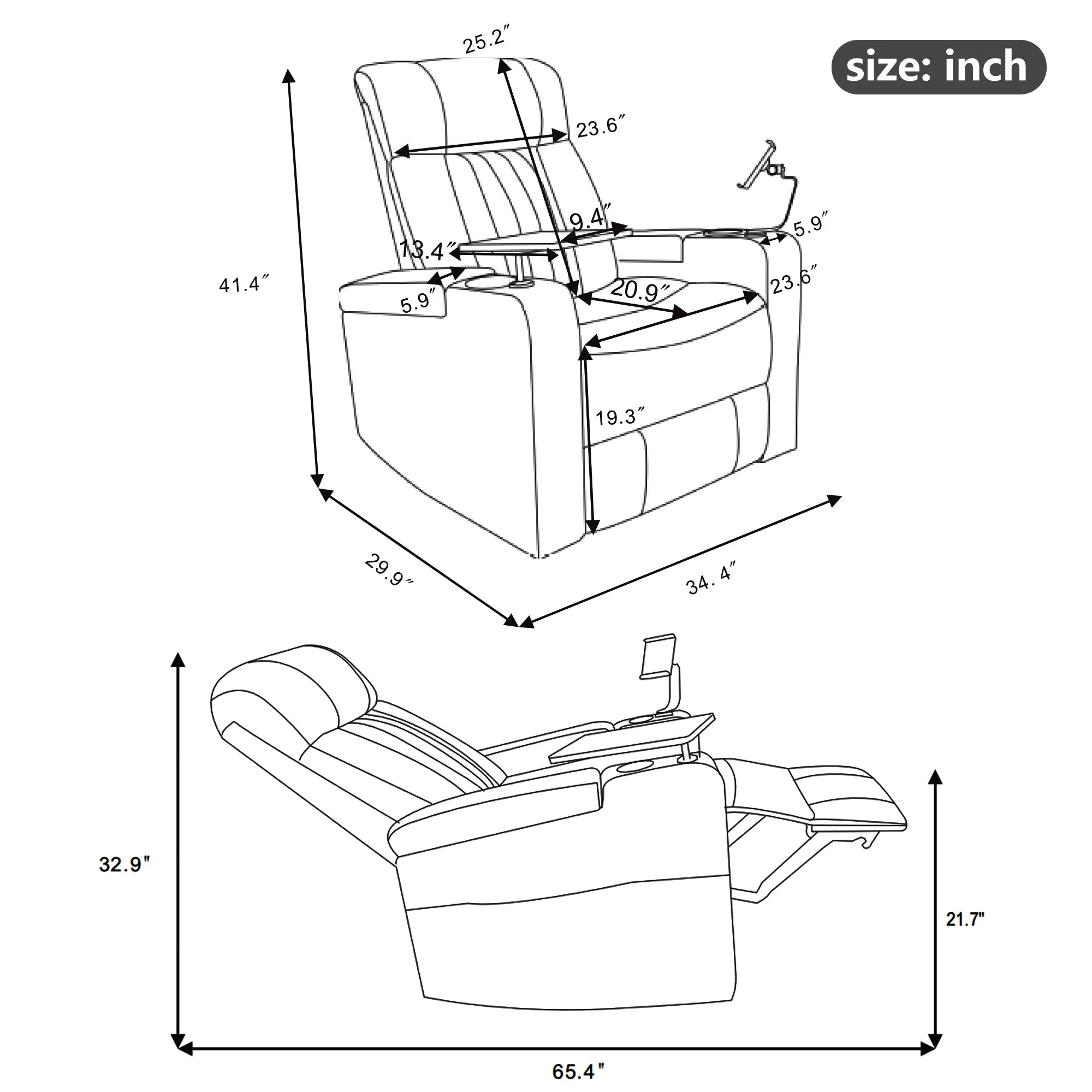 270° Power Swivel Recliner,Home Theater Seating With Hidden Arm Storage and  LED Light Strip,Cup Holder,360° Swivel Tray Table,and Cell Phone Holder,Soft Living Room Chair,Blue