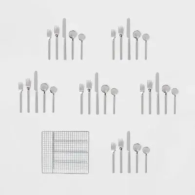 30pc Squared Straight Flatware Set with Caddy - Room Essentials