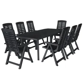 9 Piece Outdoor Dining Set Plastic Anthracite