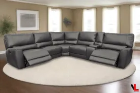 Atlas Corner Sectional Sofa with Console, 2 Power Recliners and 2 Manual Recliners in Ryder Grey Leather Match