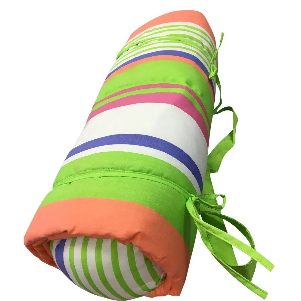 Beach Mat WITH Pillow - Rolls up Beach Mat with Carry Strap and Pillow 32x72 inch (Stripe Multi Color)