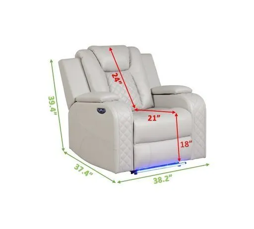 Benz LED & Power Recliner Chair Made With Faux Leather in Ice