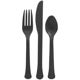 Black Plastic Assorted Cutlery | 24 pcs