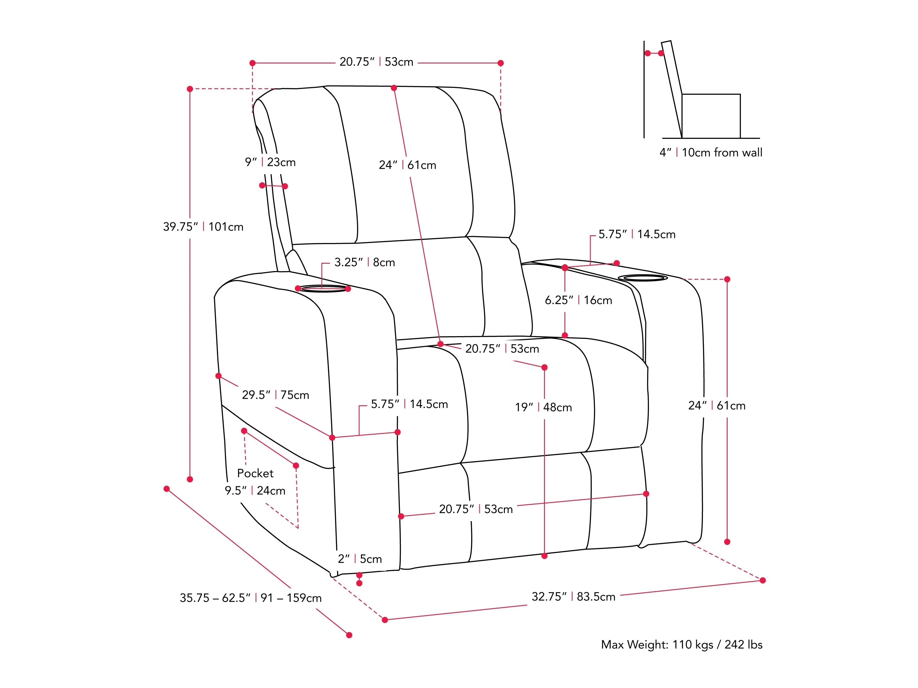 Black Power Recliner with Cup Holder