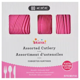 Bright Pink Plastic Assorted Cutlery | 80 pcs