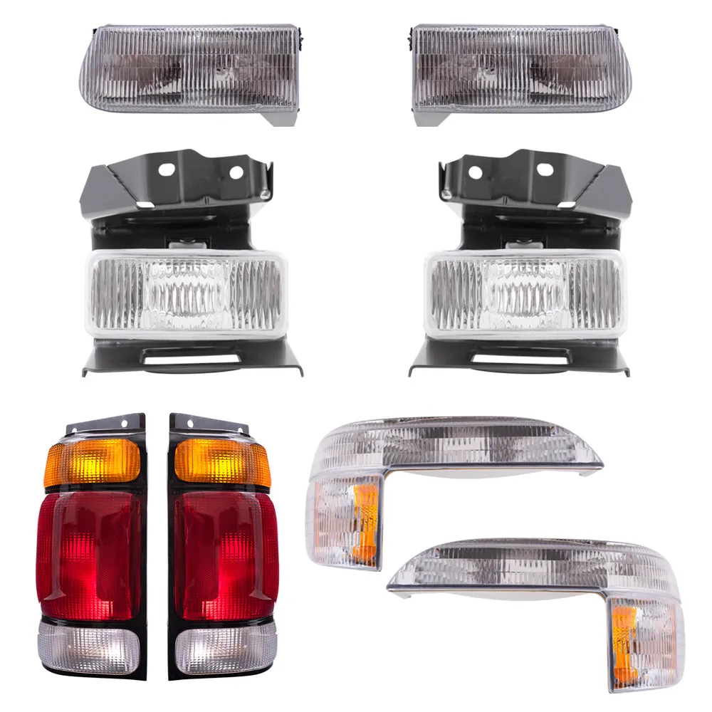 Brock Aftermarket Replacement Driver Left Passenger Right Headlight-Fog Light-Park/Signal/Side Marker Light-Tail Light 8 Piece Set Compatible with 1995-1997 Ford Explorer Except Limited