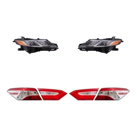 Brock Aftermarket Replacement Driver Left Passenger Right Headlights and Tail Lights Quarter Mounted & Lid Mounted 6 Piece Set Compatible with 2019-2020 Toyota Camry L North America Built ONLY