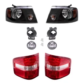 Brock Aftermarket Replacement Driver Left Passenger Right Headlights-Round Fog Lights-Fog Light Mounting Brackets-Flareside Tail Lights 8 Piece Set Compatible with 2006-2008 Ford F-150