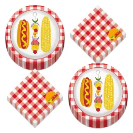 Classic BBQ Party Paper Dinner Plates and Lunch Napkins For Cookouts and Picnics (Serves 16)