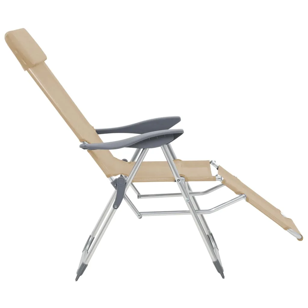 Folding Camping Chairs with Footrests 2 pcs Cream Textilene