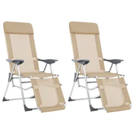 Folding Camping Chairs with Footrests 2 pcs Cream Textilene