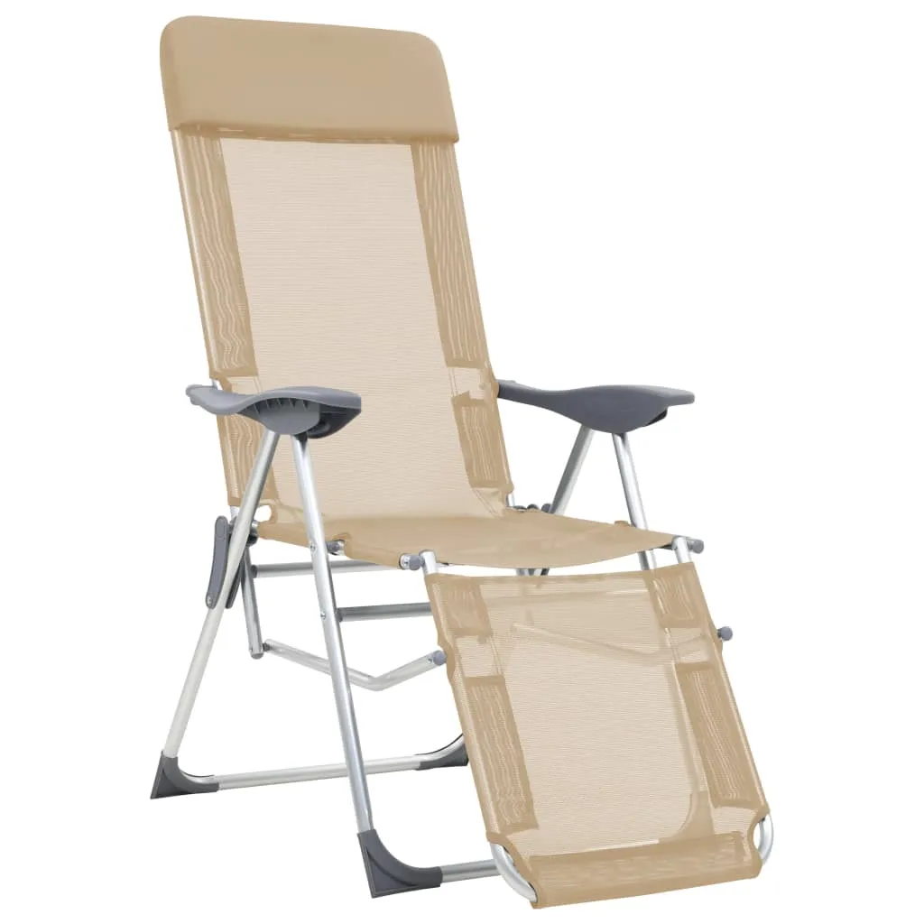 Folding Camping Chairs with Footrests 2 pcs Cream Textilene