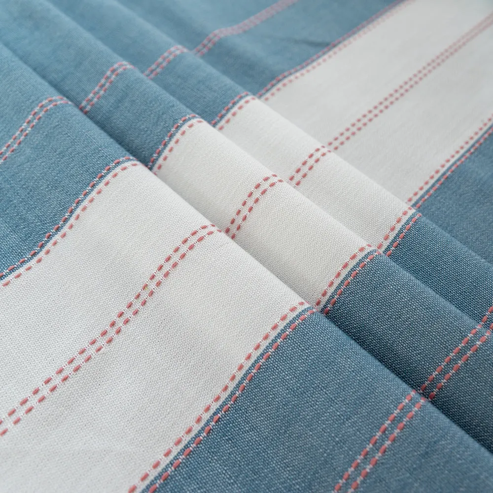 HG-021 Blue Striped Stitching Tassel Cotton Linen Tablecloth Table Cloth