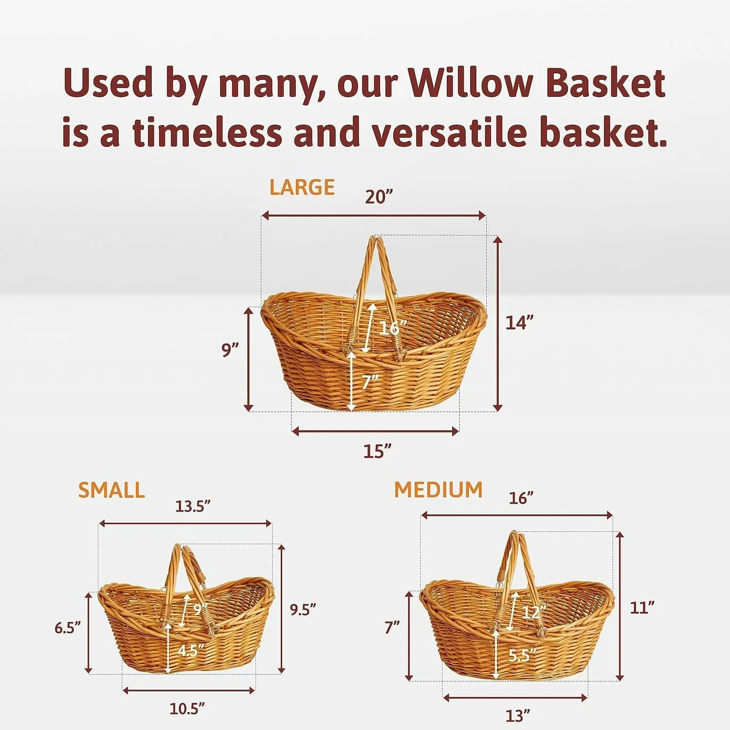 Light Brown Handwoven Wicker Basket with Handles – Versatile Storage for Picnics, Easter, and Organizing