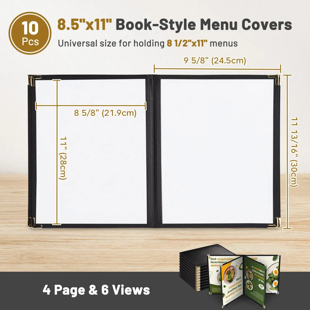 Menu Covers PU Leather 10ct/Pack 8.5x11 6-View Clear Sleeve