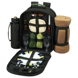 Picnic at Ascot - Deluxe Equipped 2 Person Eco Picnic Backpack with Cooler, Insulated Wine Holder and Blanket - Forest Green