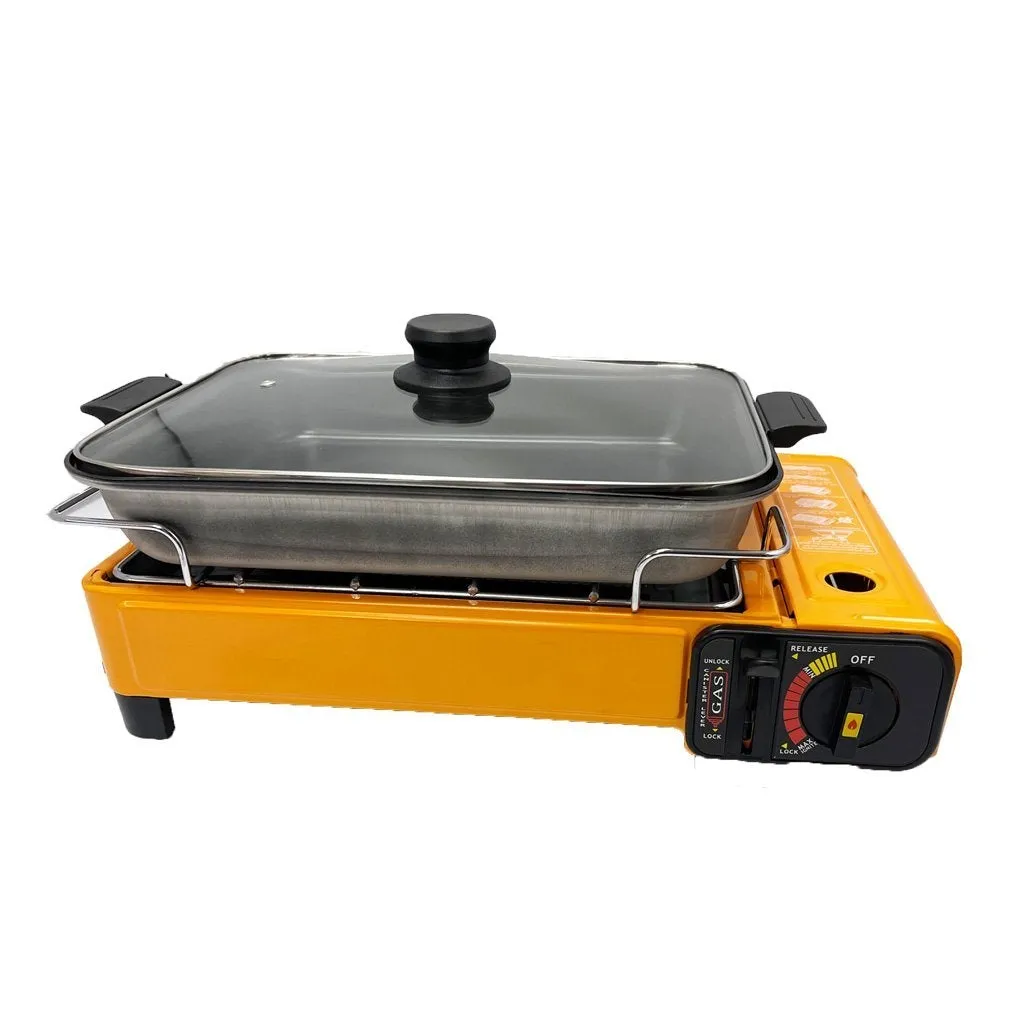 Portable Gas Stove Burner Butane BBQ Camping Gas Cooker With Non Stick Plate Black