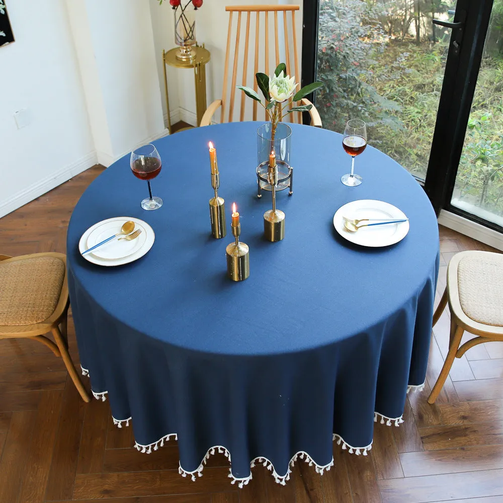 Round Table Tassel Lace Green Solid Blue Dustproof Tablecloth