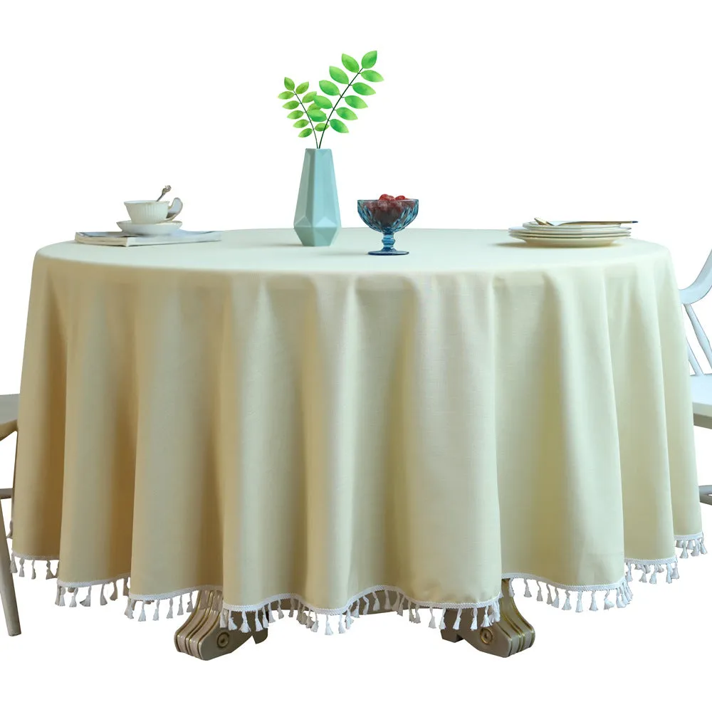 Round Table Tassel Lace Green Solid Blue Dustproof Tablecloth