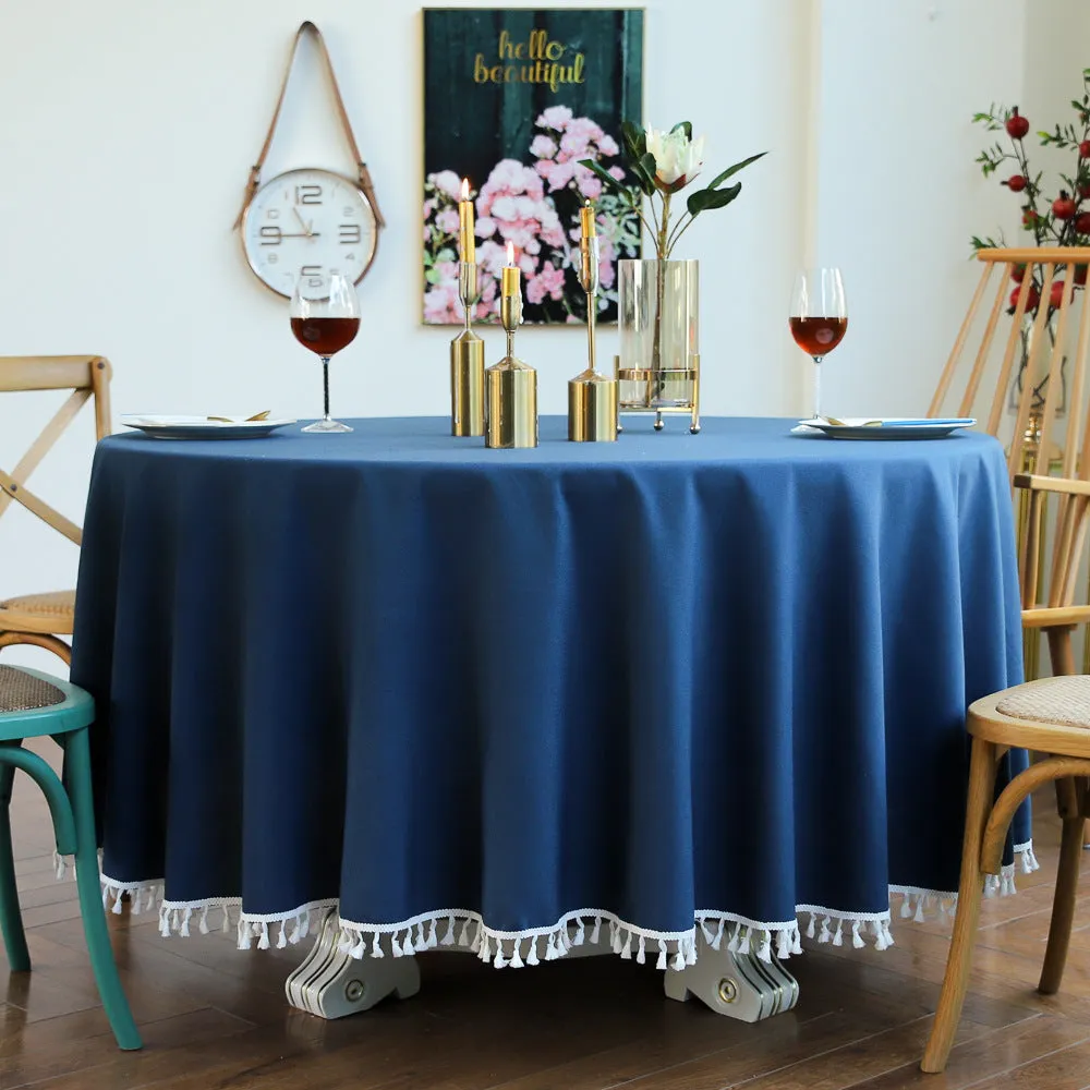 Round Table Tassel Lace Green Solid Blue Dustproof Tablecloth