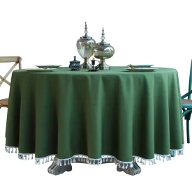 Round Table Tassel Lace Green Solid Blue Dustproof Tablecloth