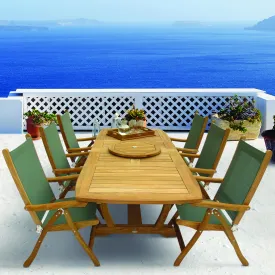 Royal Teak Gala 64"-80"-96" Expansion Table With 6 Florida Sling Chairs