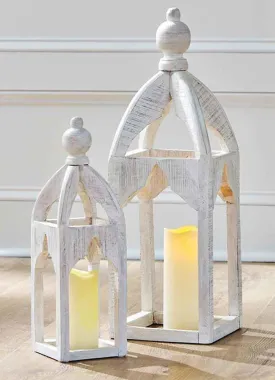 Set of 2 White Distressed Lanterns by Mud Pie