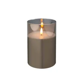 Smoked Glass Cylinder LED Wick Candle - 15cm